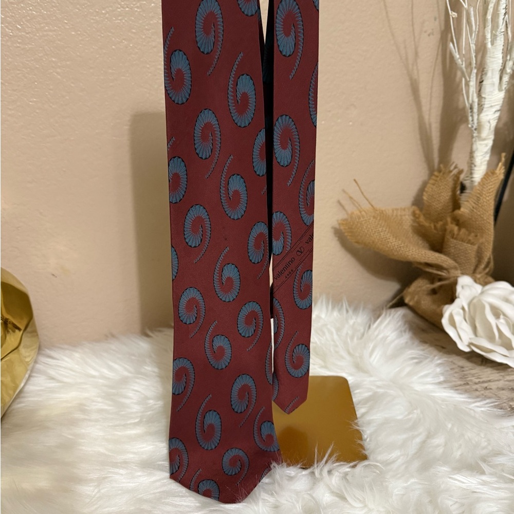 Valentino Burgundy and Blue Patterned Tie